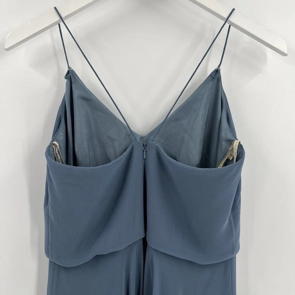 Jenny Yoo Inesse Chiffon Gown Size 6 Bridesmaid Dress Stormy Blue Gray Wedding